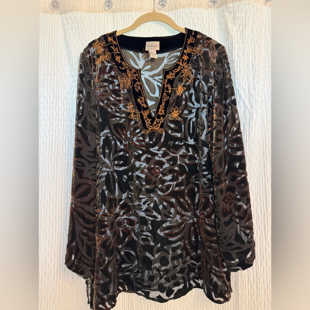 Chico's Black and Brown Floral Women's Top